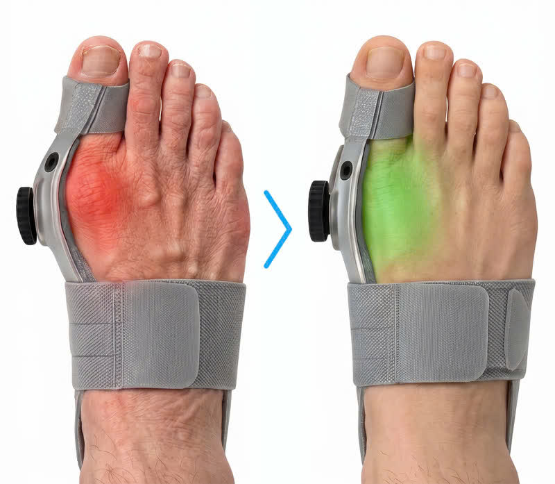 Treatmedy Bunion Fix showing before and after positioning